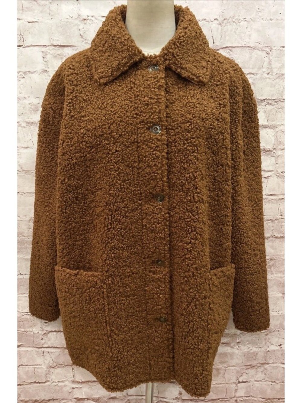 Carbon 2 Cobalt Jacket Womens M Brown Faux Fur Teddy Bear Cuddle Coat Boucle